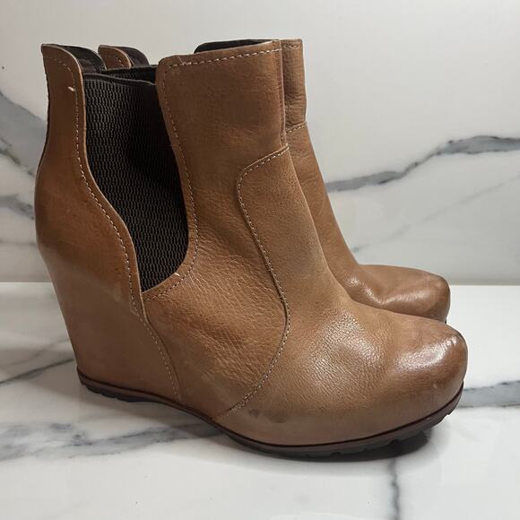 Kork-Ease Women's Brown Leather Distressed Festival Neville Wedge Boots Sz 9 - Picture 1 of 8